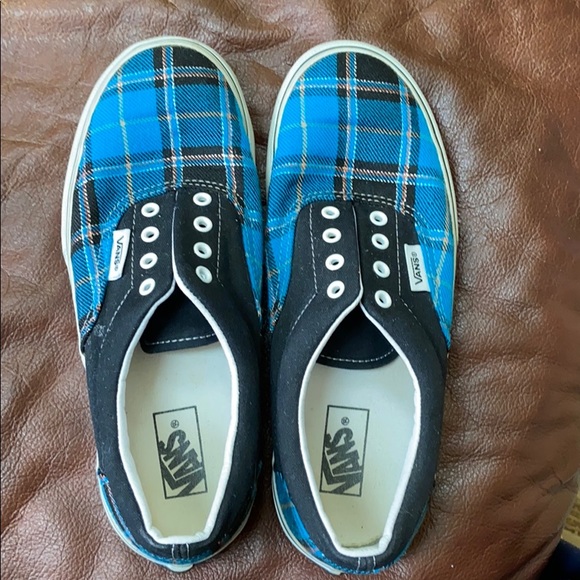 vans era woven plaid black